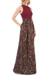 Kay Unger 5511195 Long Floral Print Formal Dress In Brown