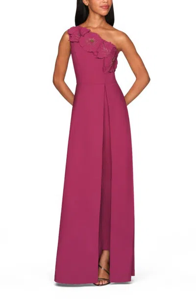 Kay Unger Adina One-shoulder Walk-thru Jumpsuit In Pink