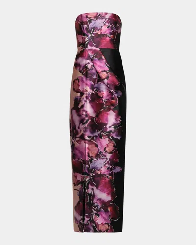 Kay Unger Alana Floral Mikado Column Gown In Black Multi