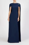 Kay Unger Alexandria Cape Sleeve Gown In Dark Midnight