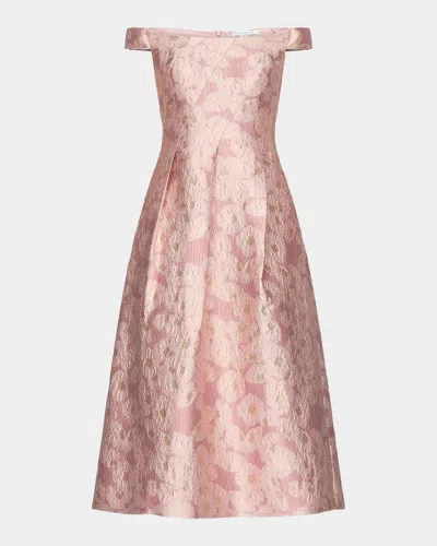 Kay Unger Alina Floral Jacquard Tea-length Cocktail Dress In Pink