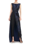 Kay Unger Amal Floral Jacquard Sleeveless Maxi Jumpsuit In Blue