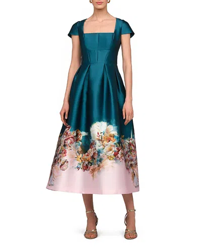Kay Unger Amaya Tea Length Dress In Multi