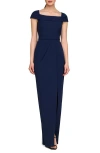 Kay Unger Anastasia Cap Sleeve Column Gown In Dark Midnight