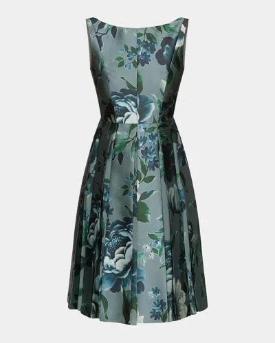 Kay Unger Anatasia Peony Print Midi Dress In Green
