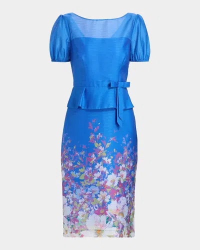 Kay Unger Annabelle Floral-print Organza Peplum Midi Dress In Multi