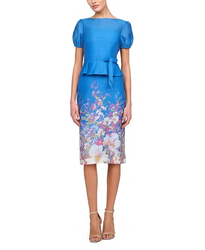 Kay Unger Annabelle Floral-print Organza Peplum Midi Dress In Multi
