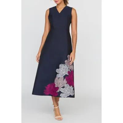 Kay Unger Aria Floral Cocktail Dress In Blue