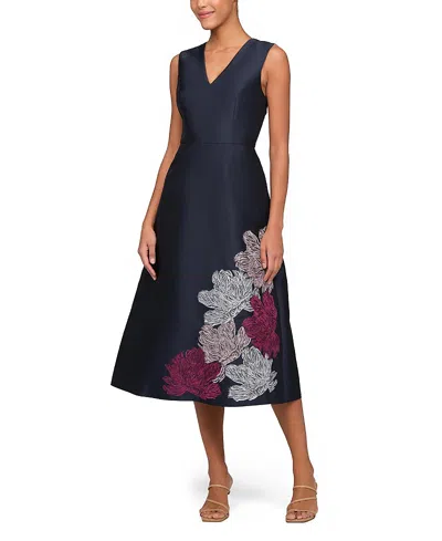 Kay Unger Aria Floral Cocktail Dress In Blue