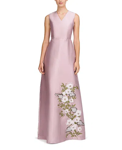 Kay Unger Aurelia Floral Sleeveless Taffeta Gown In Wood Rose
