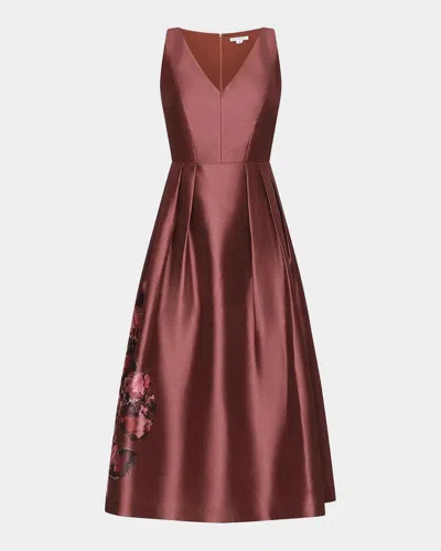 Kay Unger Blakely Border Print Tea-length Cocktail Dress In Brown