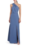 KAY UNGER BOWIE ONE-SHOULDER BELTED GOWN
