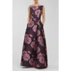 Kay Unger Caitlin Metallic Floral Jacquard Sleeveless Gown In Multi