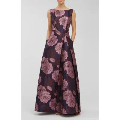 Kay Unger Caitlin Metallic Floral Jacquard Sleeveless Gown In Multi