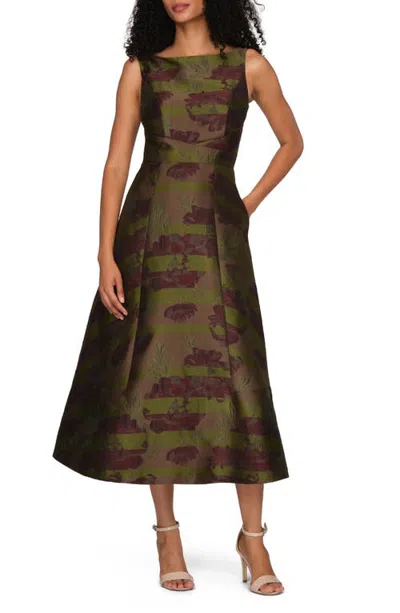 Kay Unger Camilla Floral Jacquard Cocktail Dress In Green