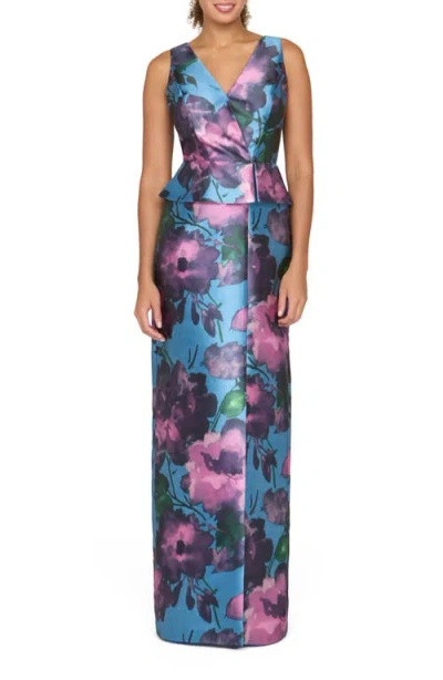 Kay Unger Celeste Column Gown In Multi