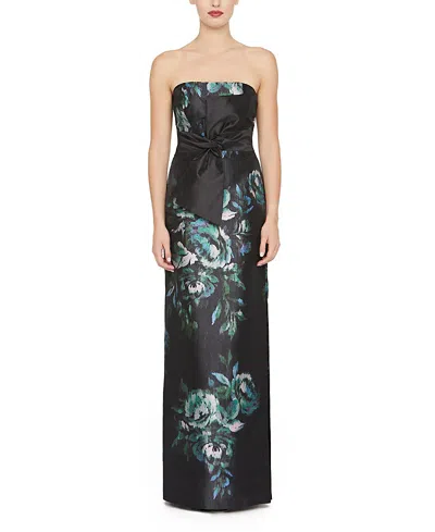 Kay Unger Constance Floral Bow Detail Strapless Column Gown In Multi