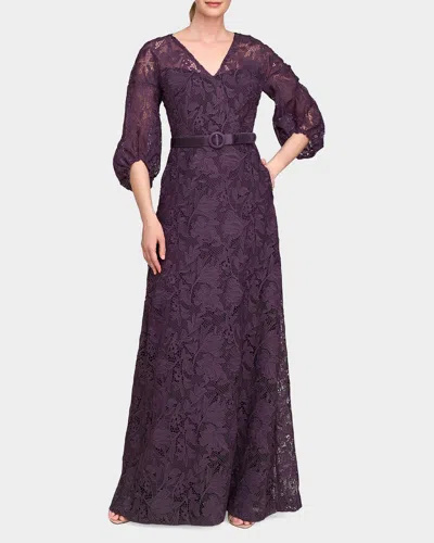 Kay Unger Delaney Lace A-line Gown In Burgdy