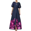 Kay Unger Delfina Puff Sleeve Mikado Gown In Blue