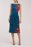 Kay Unger Devin Placement Print Pleated Midi Cocktail Dress In Multi
