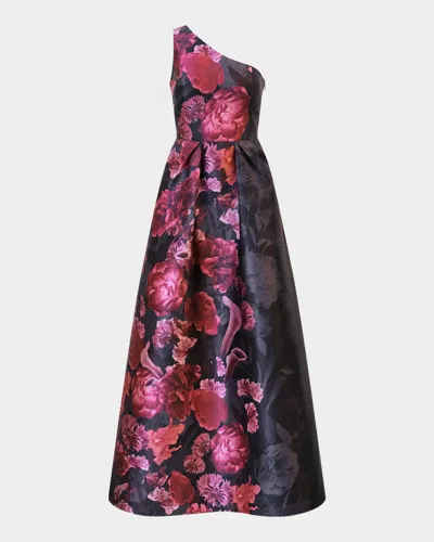 KAY UNGER DIANNA ONE-SHOULDER PLEATED MIKADO GOWN