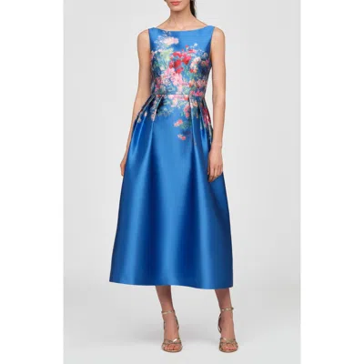 Kay Unger Dina Placed Floral Mikado Cocktail Dress In Brown