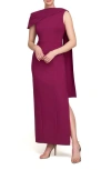 Kay Unger Dominca Drape One-shoulder Gown In Boysenberry