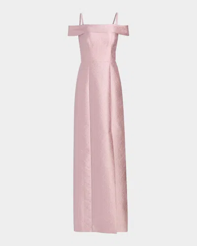 Kay Unger Edith Jacquard Off-the-shoulder Column Gown In Pink