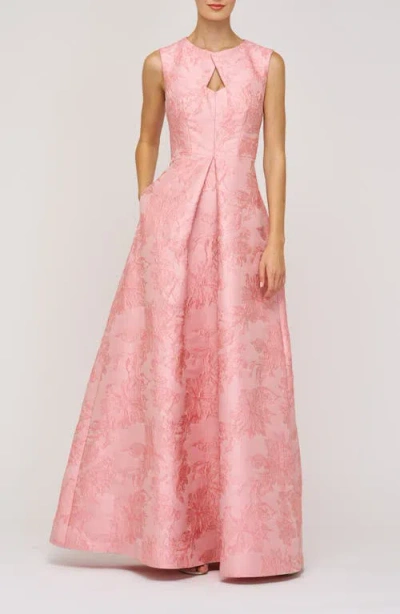 Kay Unger Elaine Floral Jacquard Metallic Sleeveless Gown