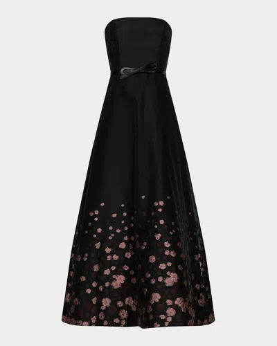 Kay Unger Elenora Floral Organza Ball Gown In Black