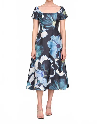 Kay Unger Emma Tea Length Dress In Flint/teal
