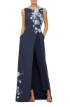 Kay Unger Esti Floral Maxi Jumpsuit In Midnight Blue