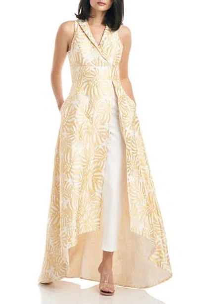 Kay Unger Eugenia Walk Thru Sleeveless Gown In Butter