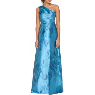Kay Unger Faith One-shoulder Evening Gown In Blue