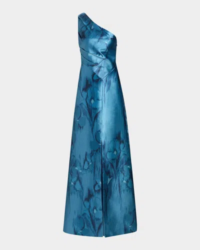 Kay Unger Faith Sleeveless One-shoulder Gown In Blue