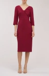 Kay Unger Farrah Twist Front Midi Cocktail Dress In Red