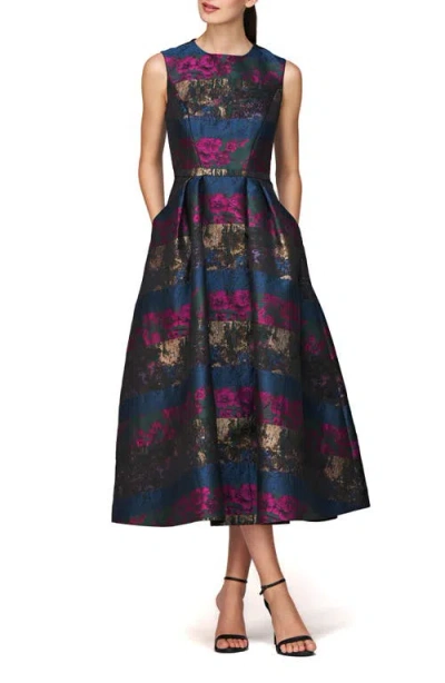 Kay Unger Faye Jacquard Fit & Flare Dress In Rhubarb Multi