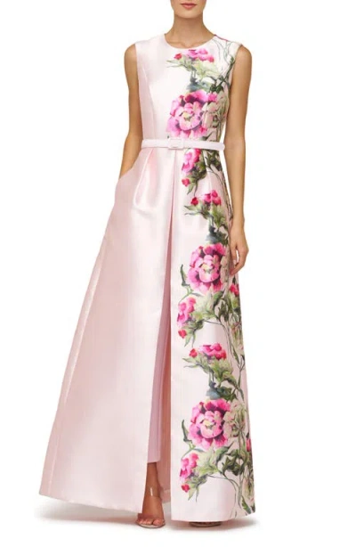 Kay Unger Finley Floral Walk-through Jumpsuit In Pink