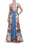 Kay Unger Women's Gail Hydrangea Print Walk-thru Gown In Soft Blush