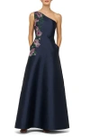Kay Unger Giada Beaded One-shoulder Gown