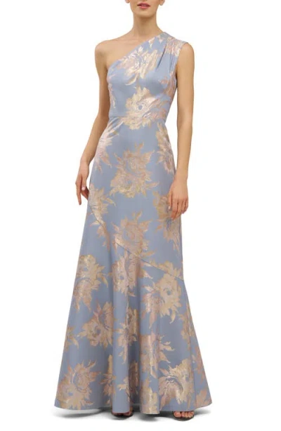 KAY UNGER KAY UNGER GIANELLA FLORAL METALLIC JACQUARD ONE-SHOULDER GOWN