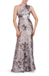 KAY UNGER GIANELLA FLORAL METALLIC ONE SHOULDER GOWN
