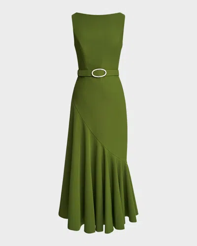 Kay Unger Gianna Belted Cocktail Dress In Green Garden