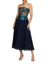 Kay Unger Giannina Strapless Midi-dress In Blue Sea In Blue