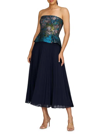 Kay Unger Giannina Strapless Midi-dress In Blue Sea