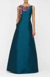 Kay Unger Giselle Embellished A-line Evening Gown In Blue