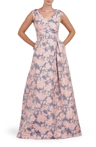 Kay Unger Glenna Pleated Sleeveless Gown In Soft Blush