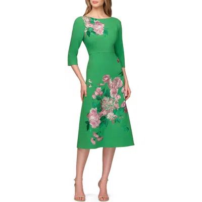 Kay Unger Greta Floral Embroidered Gown In Green