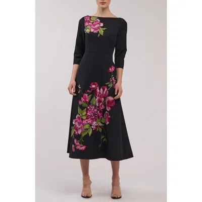 Kay Unger Greta Floral Embroidered Gown In Black