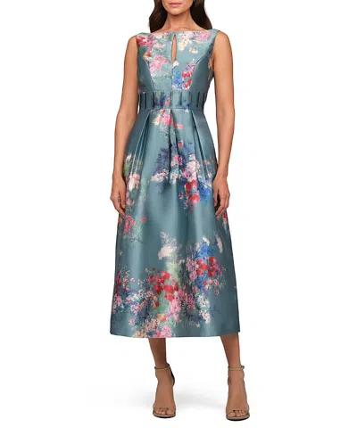 Kay Unger Hara Tea Length Dress In Blue